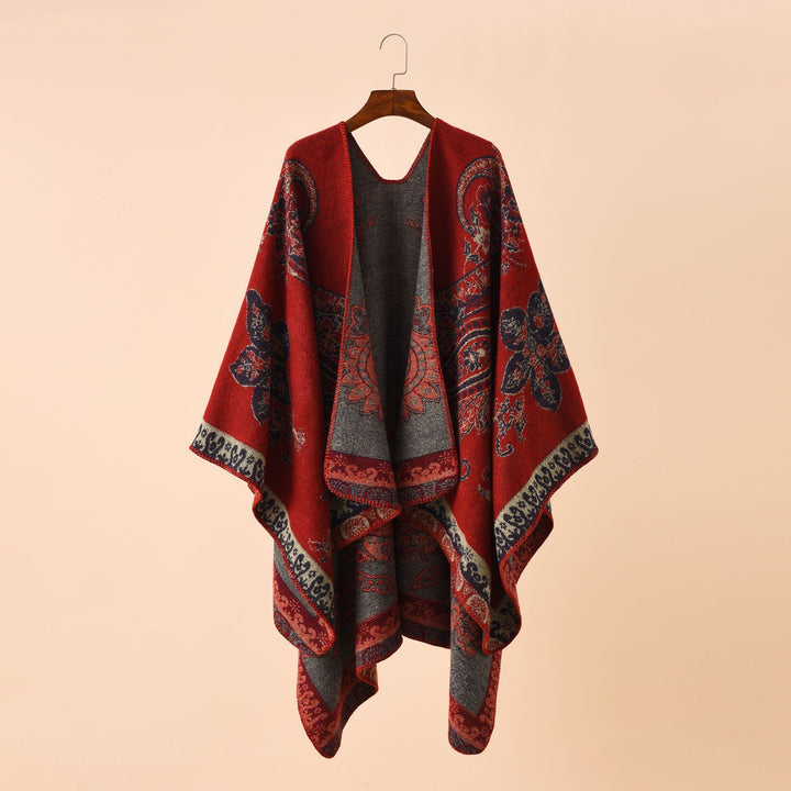 Damen Eleganter Jacquard-Poncho mit Paisley-Muster und offener Vorderseite – Avérine