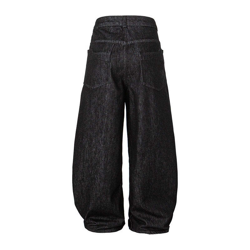 Damen Weite Harem-Denimhose mit hoher Taille und ballonförmigem Bein Echoarchiv