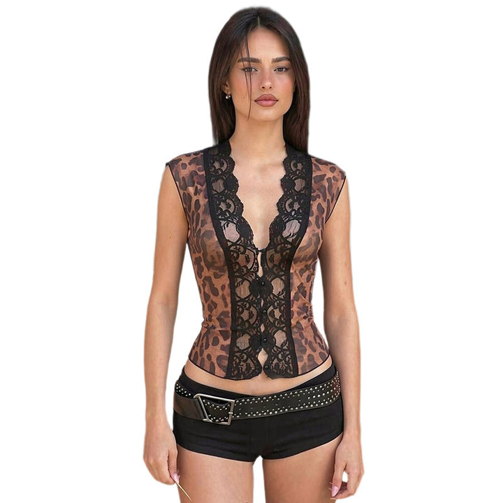Damen Sexy Spitzenoberteil mit Leopardenmuster Echo Archiv