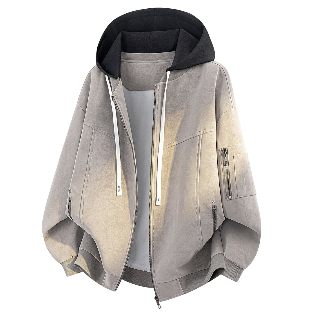 Herren Oversize-Bomberjacke mit Kapuze in Velours‑Optik & Ärmeltasche Echoarchiv