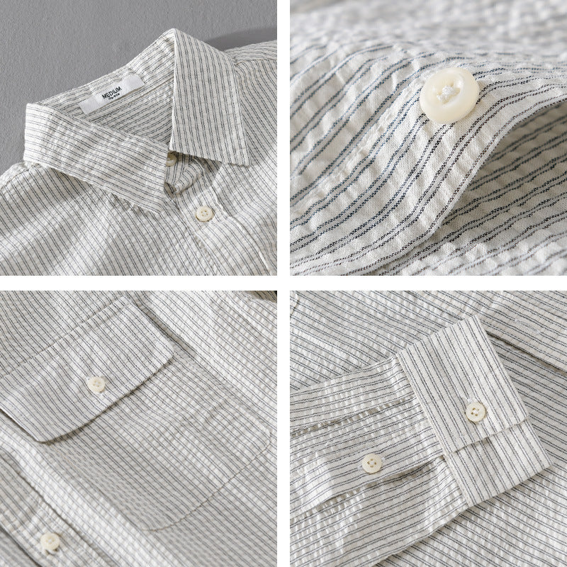 Herren Leichtes Overshirt im Nadelstreifen-Look aus Leinen‑Baumwollmix mit aufgesetzten Brusttaschen Echoarchiv