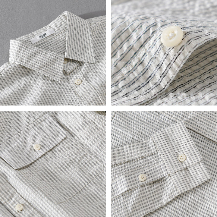 Herren Leichtes Overshirt im Nadelstreifen-Look aus Leinen‑Baumwollmix mit aufgesetzten Brusttaschen Echoarchiv