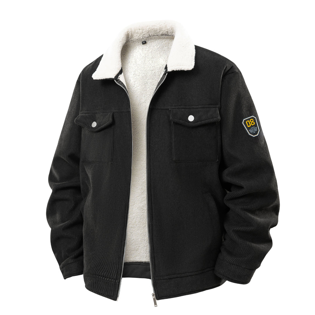 Herren  Corduroy Sherpa-Mantel mit durchgehendem Reißverschluss, Klappbrusttaschen und Badge-Ärmeln Echo Archiv