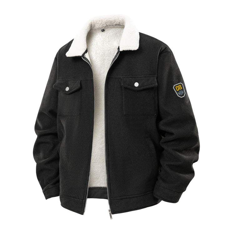 Herren  Corduroy Sherpa-Mantel mit durchgehendem Reißverschluss, Klappbrusttaschen und Badge-Ärmeln Echo Archiv