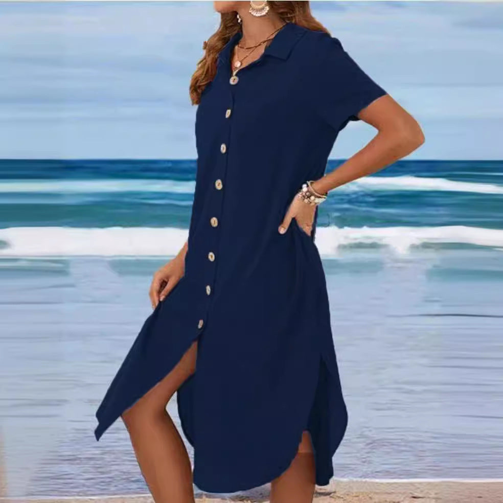 Damen Hemdblusenkleid mit Knopfdetail und schwingendem Saum Echo Archiv