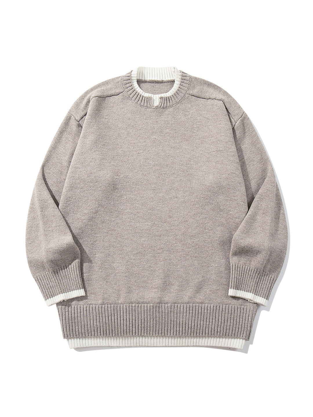 Damen Oversize‑Strickpullover mit kontrastiertem Rippkragen und verlängertem Bund Echoarchiv