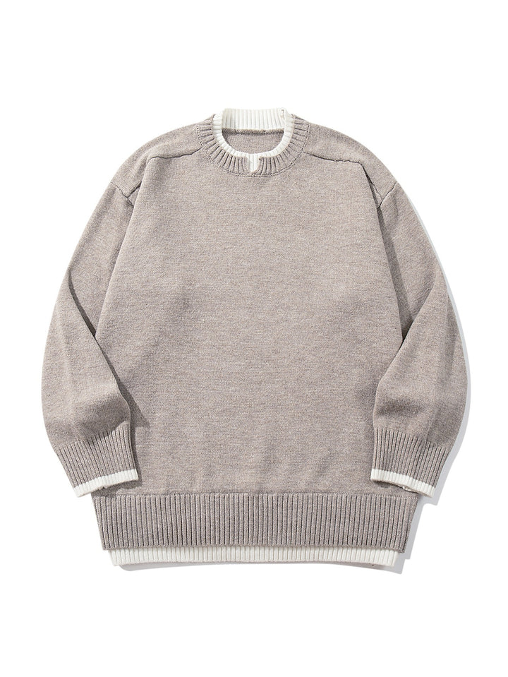 Damen Oversize‑Strickpullover mit kontrastiertem Rippkragen und verlängertem Bund Echoarchiv