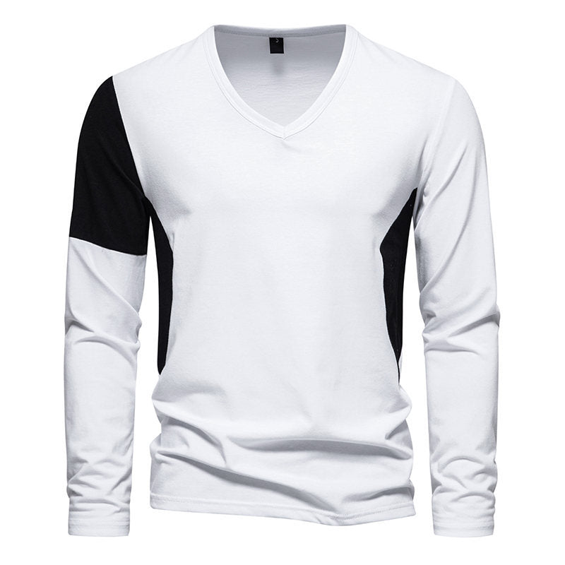 Herren Langarmshirt mit modernem V-Ausschnitt und kontrastierenden Ärmel-Paneelen Echoarchiv
