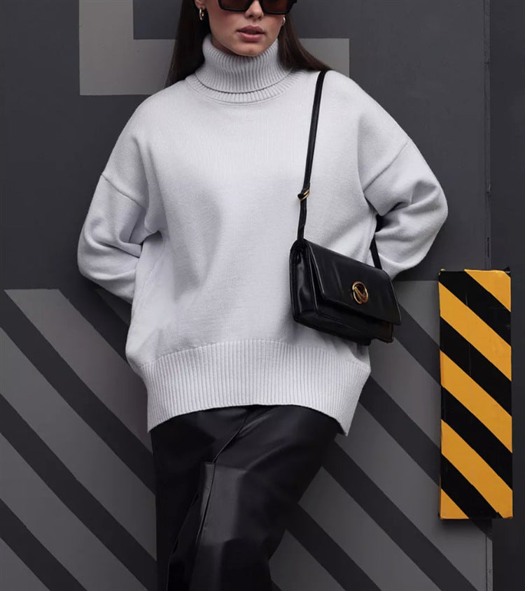 Damen Boxy-Rollkragenpullover aus feinem Feinstrick mit überschnittener Schulter – Mavelle