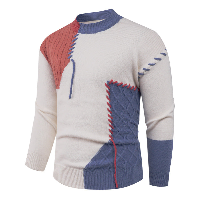 Herren nan Patchwork-Strickpullover mit Zopfstrick-Einsätzen und dekorativen Nahtapplikationen Echo Archiv