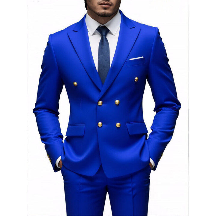 Herren nan doppelreihiger Slim-Fit Anzug mit goldenen Zierknöpfen und schmaler Businesshose Echo Archiv