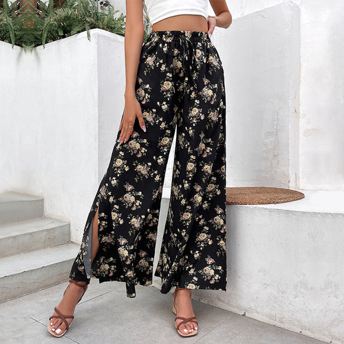 Damen Leichte Palazzo-Hose aus Viskosemix mit Gummibund, Tunnelzug und seitlichen Beinschlitzen Echoarchiv