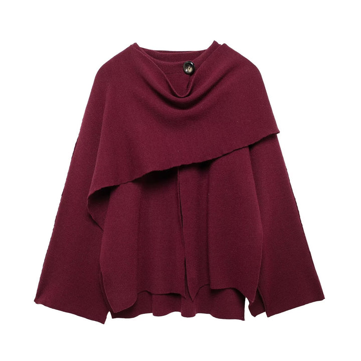 Damen nan zweilagiger Strickponcho mit asymmetrischem Saum und dekorativem Knopfkragen Echo Archiv
