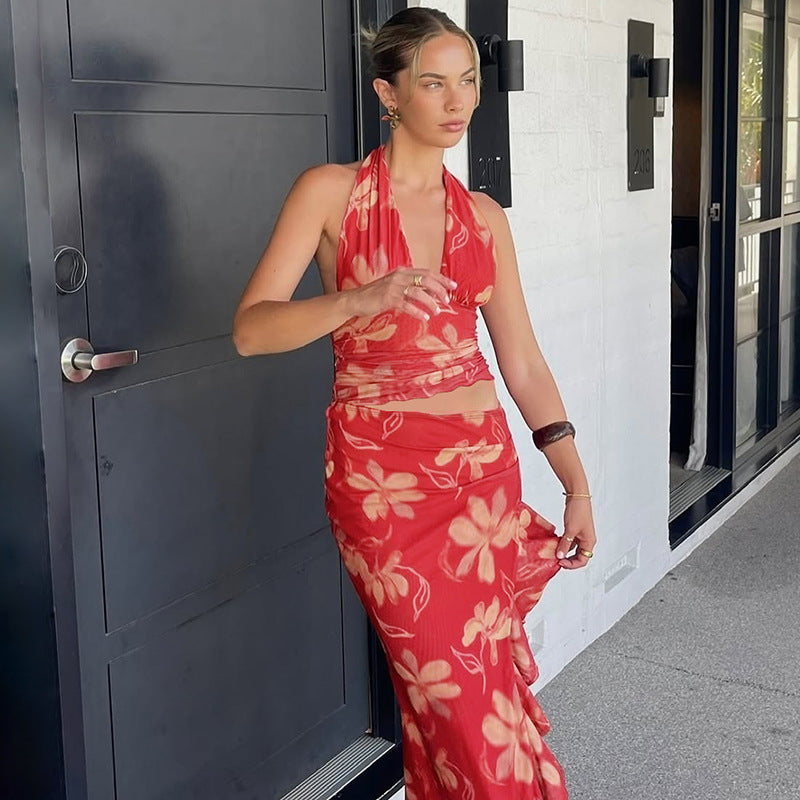 Damen Elegantes Maxikleid mit offenem Rücken und floralen Akzenten Echo Archiv