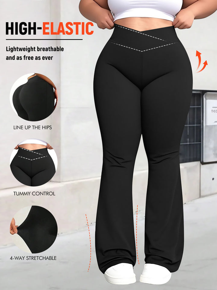 Damen taillenhohe Shaping Bootcut-Leggings mit Bauchkontrolle und 4-Wege-Stretch echoarchiv-