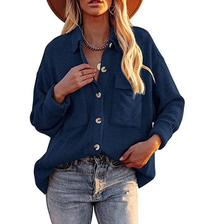 Damen Oversize-Feinstrick-Hemdjacke mit Knopfleiste und Brusttaschen Echoarchiv