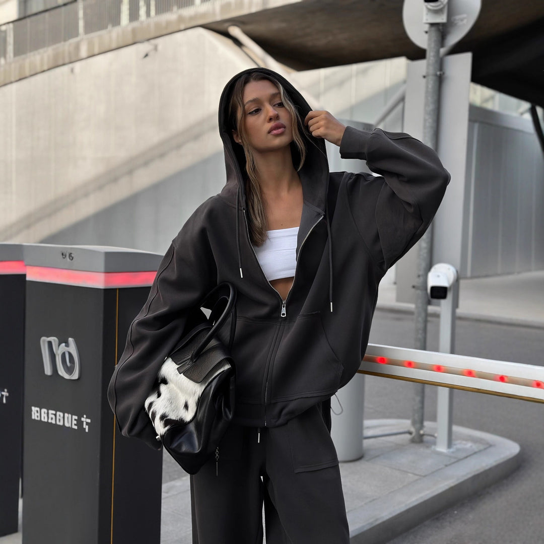 Damen nan oversized Kapuzenjacke mit Reißverschluss und Kängurutasche Echo Archiv