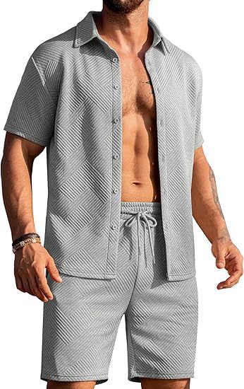 Herren modisches Kurzarmhemd und Shorts Set mit strukturiertem Design Echoarchiv