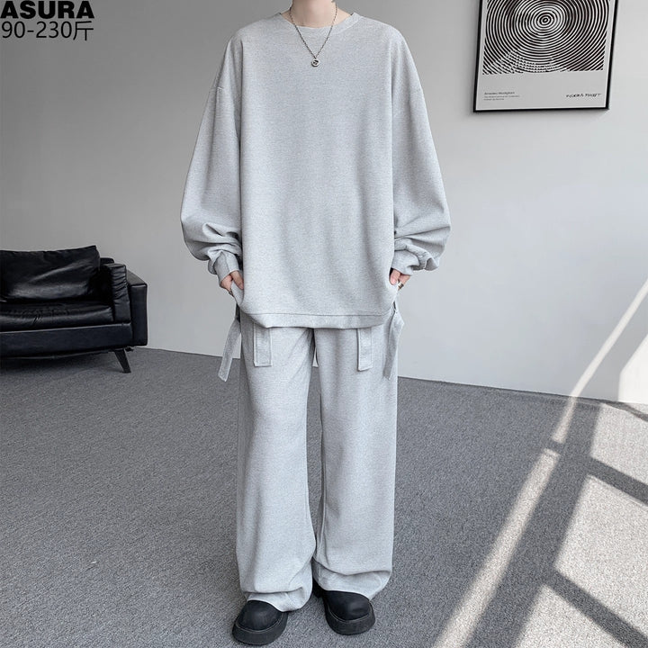 Unisex Lässiges Oversize Lounge-Set aus Waffelstrick mit Cargo-Bindungen Echoarchiv