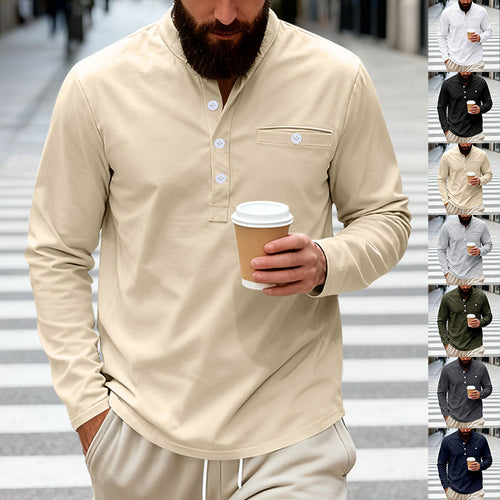 Herren nan lässiges Langarm-Henleyshirt aus Baumwollmischung mit Brusttasche Echo Archiv
