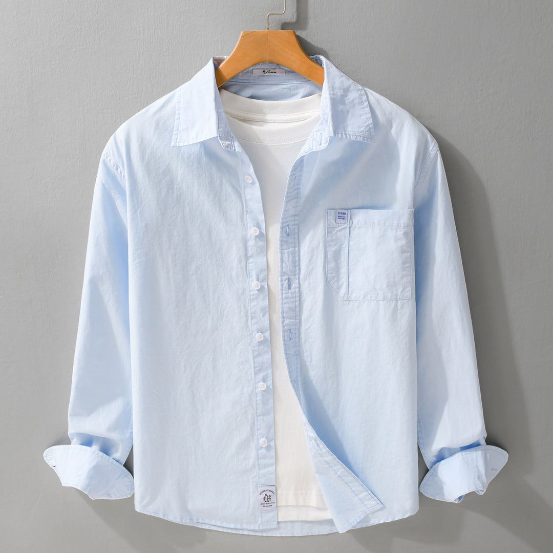 Herren Baumwoll-Overshirt im Layering‑Look mit Kentkragen und aufgesetzter Brusttasche Echoarchiv