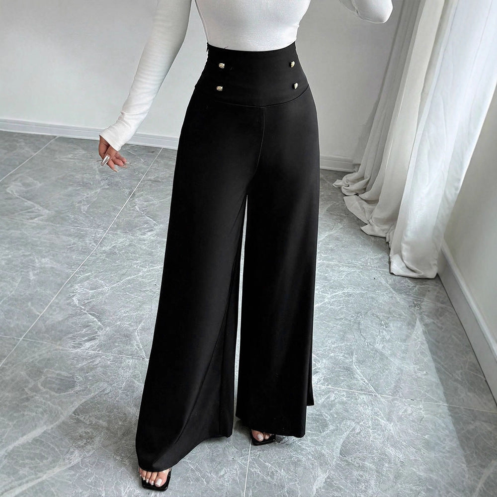 Damen Fließende Palazzo-Hose mit hohem Taillenbund und eleganten Knopfdetails Echo Archiv