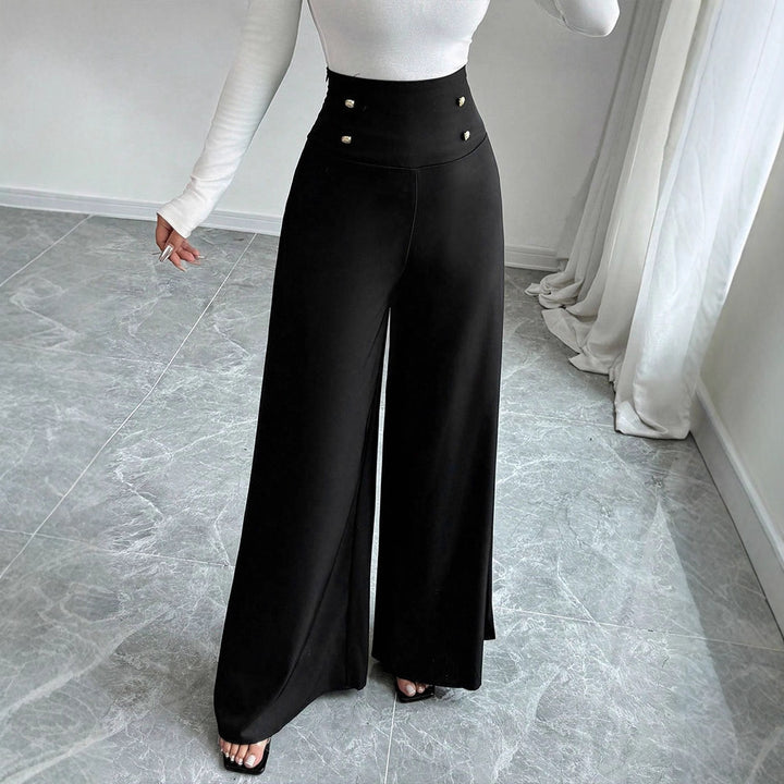 Damen Fließende Palazzo-Hose mit hohem Taillenbund und eleganten Knopfdetails Echo Archiv