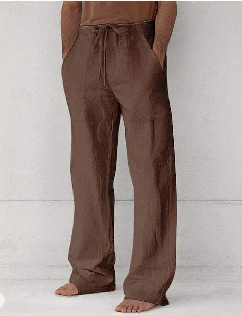 Herren leichte Relax-Chino aus Leinenmix mit weitem Bein, Kordelbund und seitlichen Eingrifftaschen – Sorevano