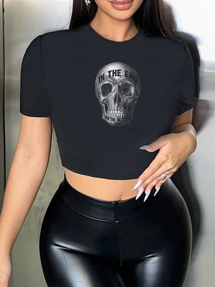 Damen Crop-Top mit floralem Grafikdruck und figurbetontem Schnitt Echo Archiv