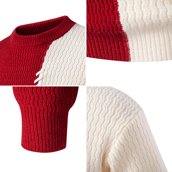 Herren nan zweigeteilter Strukturstrickpullover mit Zierband-Detail und Rundhalsausschnitt Echo Archiv