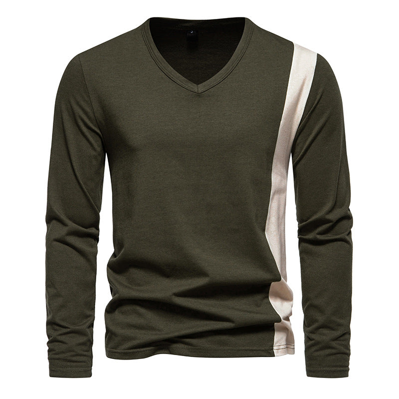 Herren Modernes Langarmshirt mit V-Ausschnitt und Farbblockdesign Echoarchiv