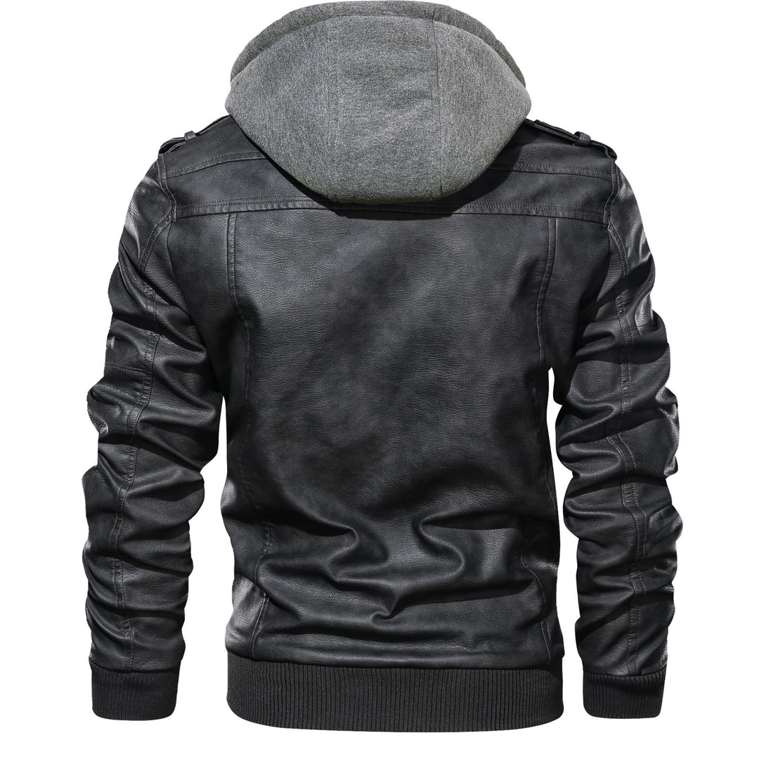 Herren modische Lederjacke mit abnehmbarer Kapuze Echoarchiv