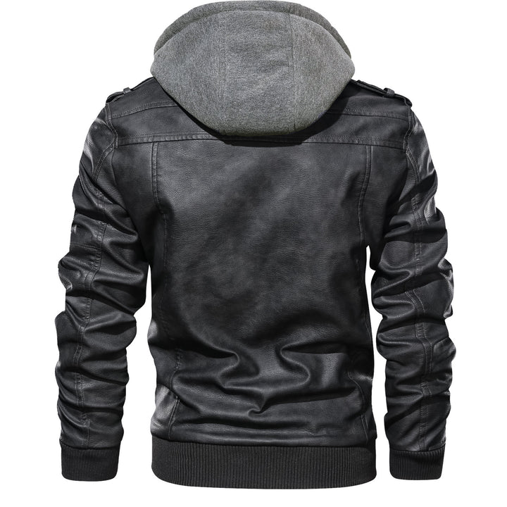 Herren modische Lederjacke mit abnehmbarer Kapuze Echoarchiv