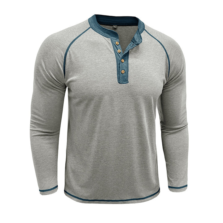 Herren Langarm-Henley-Shirt mit modernem Knopfdesign und Kontrastnähten Echoarchiv