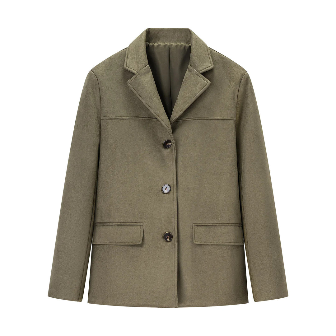Damen kurzer Wollblend-Blazer-Mantel mit geradem Schnitt, Reverskragen und Pattentaschen – Valéne