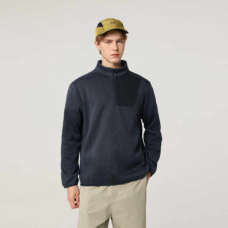 Herren Fleece-Halbzip-Pullover mit Stehkragen, Brustreißverschlusstasche und Relaxed-Fit Echo Archiv