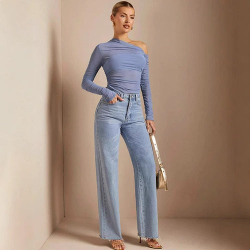 Damen Asymmetrischer Body mit Raffungen und langen Ärmeln Echo Archiv