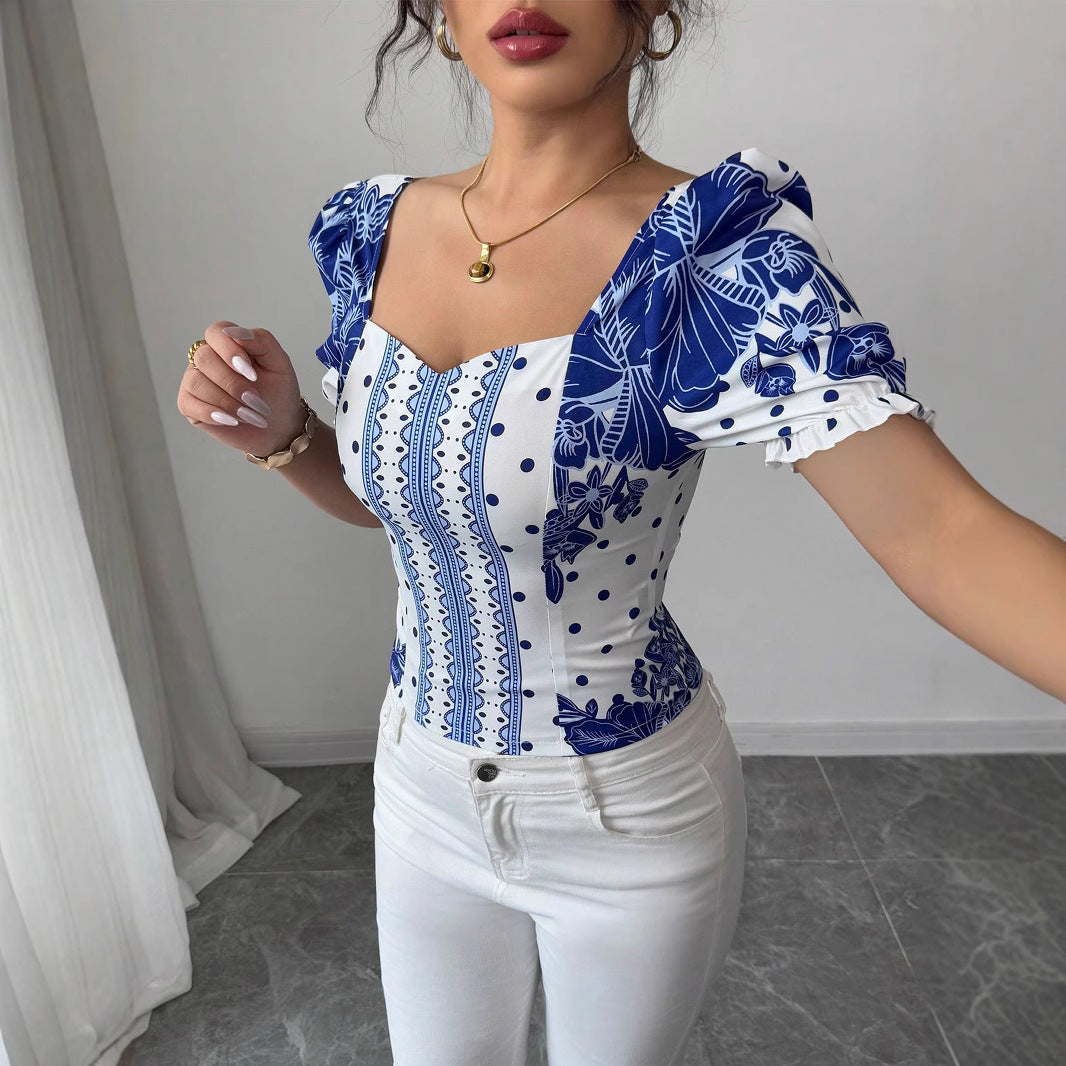 Damen Puffärmel Bluse mit floralem Muster Echo Archiv