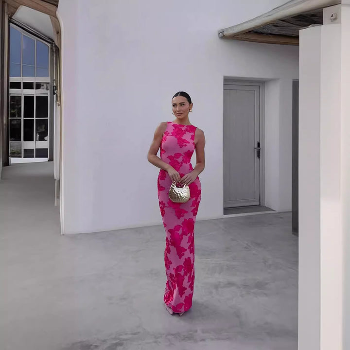 Damen Maxi-Kleid mit floralem 3D-Stickdesign und figurbetonter Silhouette Echo Archiv