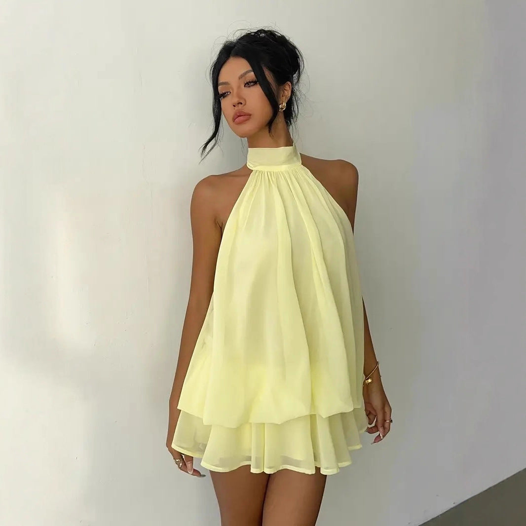 Damen Chiffon-Kleid mit hohem Kragen und fließendem Schnitt Echo Archiv