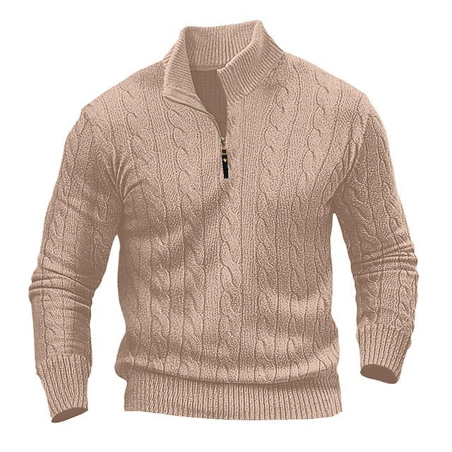 Herren Zopfmuster-Halbzipp-Pullover mit Mockneck und schmaler Silhouette Echo Archiv