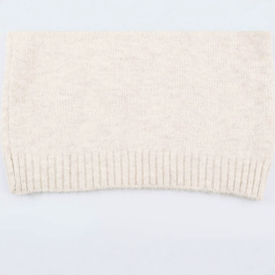 Damen Oversized Strickpullover mit hohem Rippkragen, Knopfdetail und V‑Ausschnitt Echoarchiv