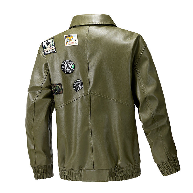 Herren modische Lederjacke mit praktischen Taschen und elastischen Bündchen Echoarchiv