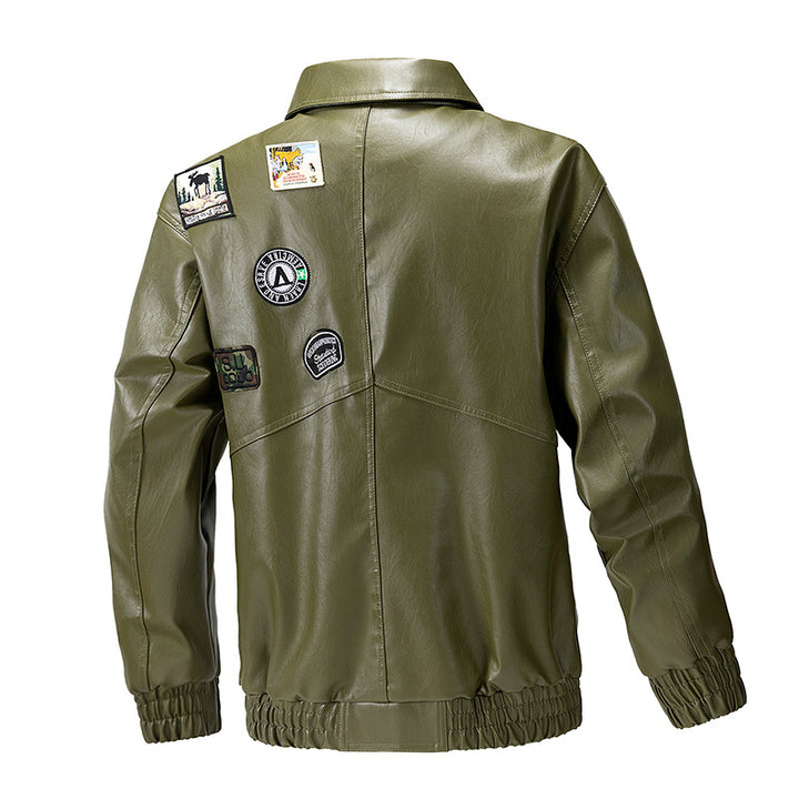 Herren modische Lederjacke mit praktischen Taschen und elastischen Bündchen Echoarchiv