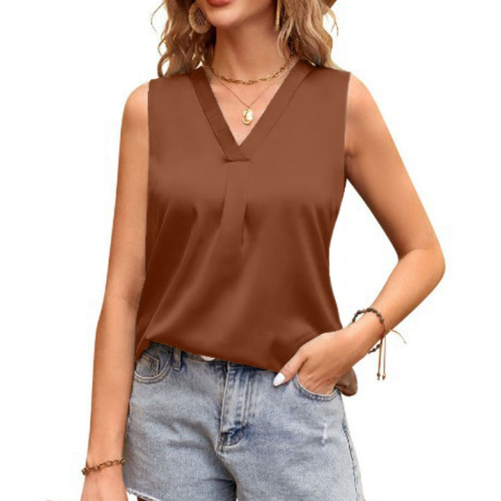 Damen Satin V-Ausschnitt Bluse mit eleganter Faltenverzierung Echo Archiv