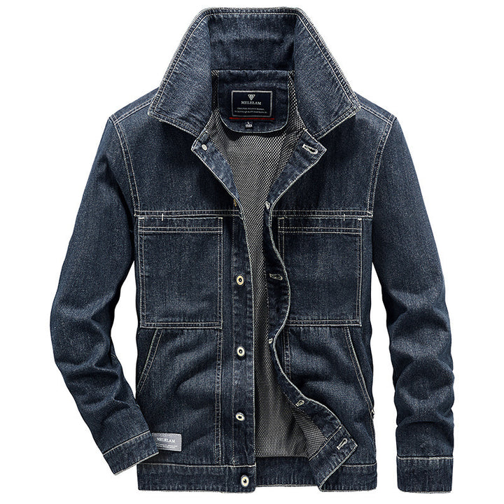 Herren Jeansjacke im Worker‑Stil mit Netzfutter und markanten Kontrastnähten – Denvaro
