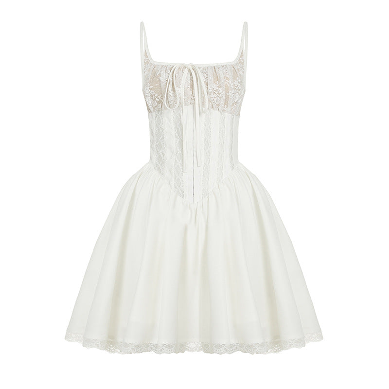 Damen elegantes Spitzenkleid mit niedlichen Rüschendetails Echo Archiv