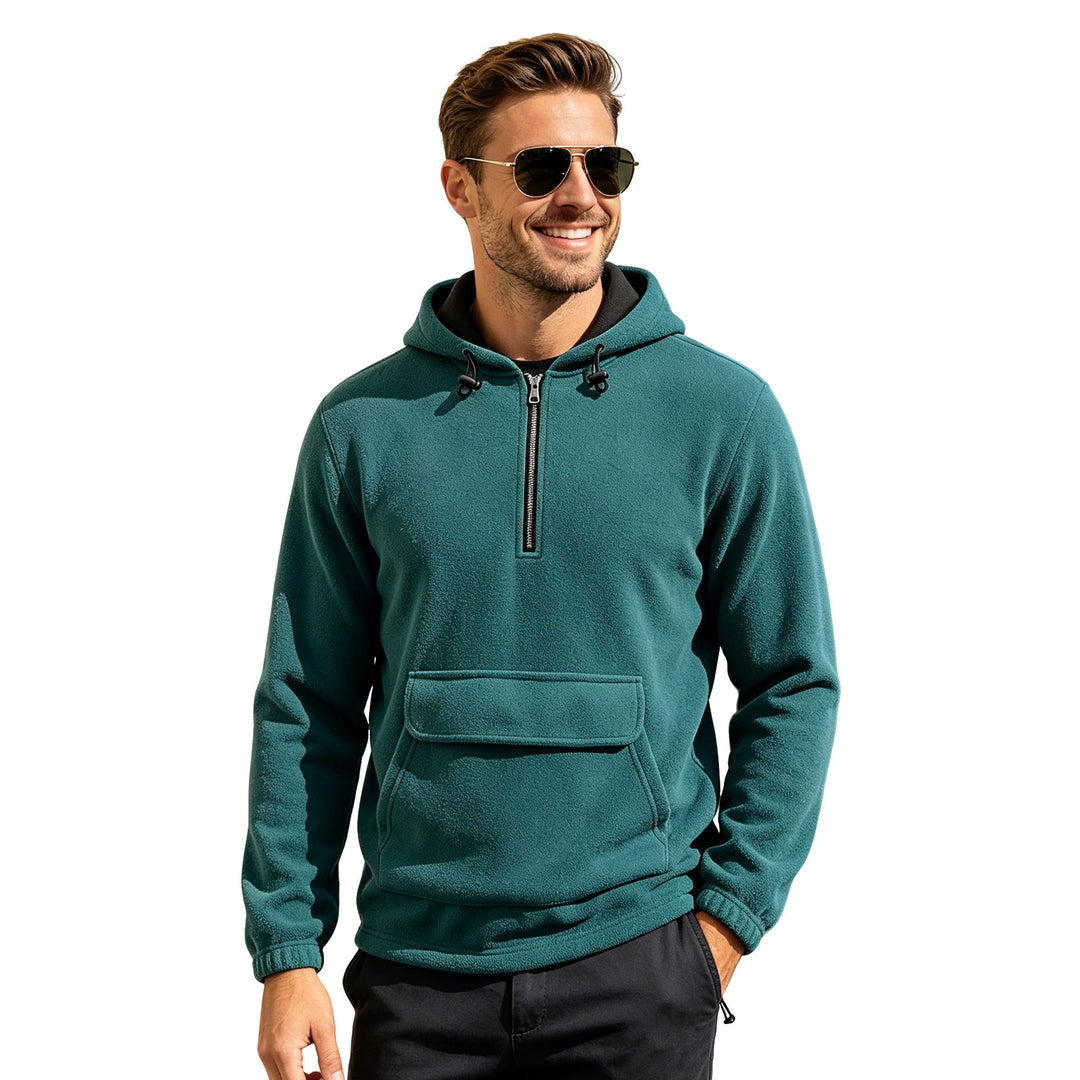 Herren Fleece-Hoodie mit halbem Reißverschluss, Kängurutasche und verstellbarer Kapuze – Cavarno