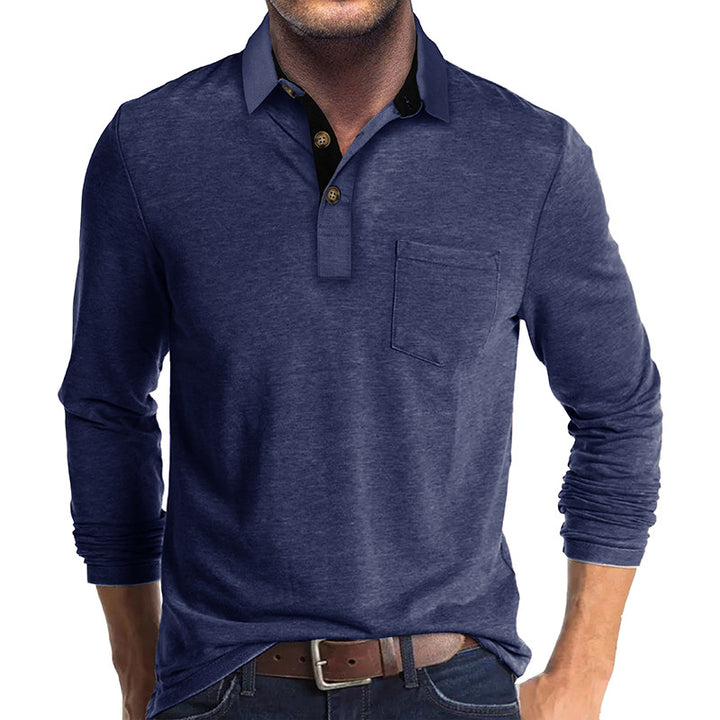 Herren Langarm Poloshirt mit modernem Kragen und Brusttasche Echoarchiv