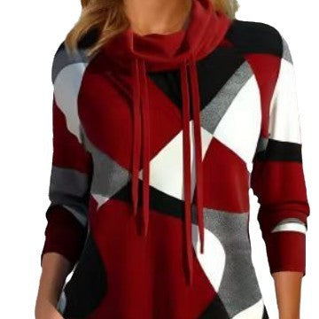 Damen Geometrischer Kapuzenpullover mit Kordelzug, Longline-Schnitt und Seitentaschen Echoarchiv